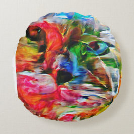 抽象芸術カラフル表現主義キャットアートプリント» ラウンドクッション