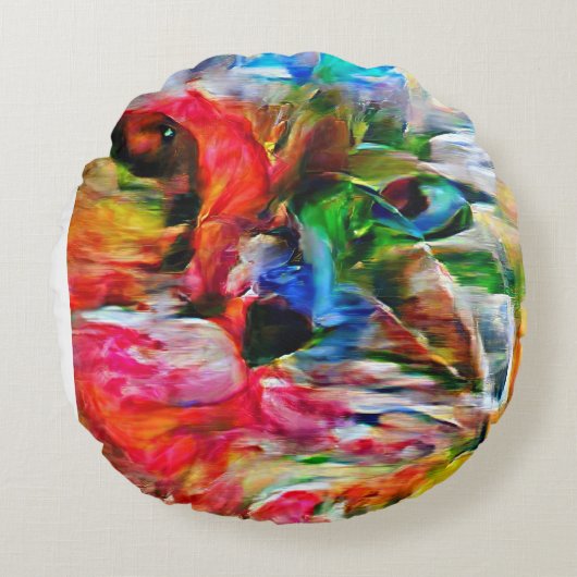 抽象芸術カラフル表現主義キャットアートプリント» ラウンドクッション (正面)