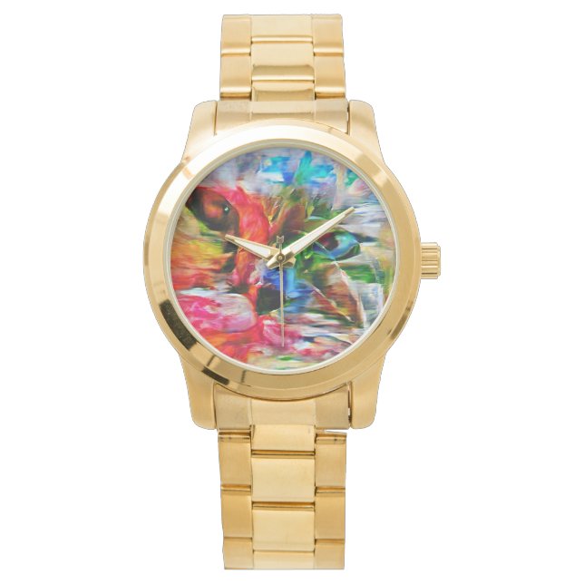 抽象芸術カラフル表現主義キャットアートプリント» 腕時計 (正面)