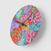 抽象芸術カラフル野生花のコラージュ時計 ラウンド壁時計 (傾斜)
