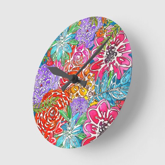抽象芸術カラフル野生花のコラージュ時計 ラウンド壁時計 (傾斜)