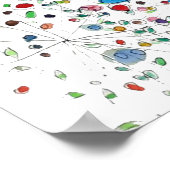 抽象芸術カラフル野花と鳥類の水色 ポスター (角)