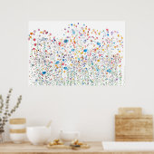 抽象芸術カラフル野花と鳥類の水色 ポスター (キッチン)