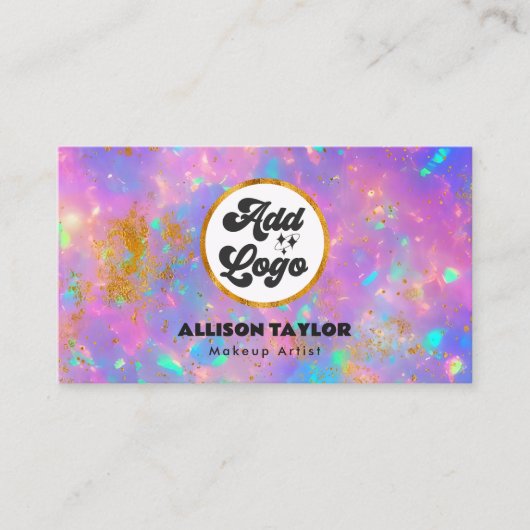 抽象芸術カラフル金ゴールドファイアオプアルジェムストーン追加ロゴ 名刺 (正面)
