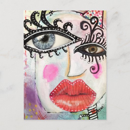 抽象芸術カラフル顔カッコいいグラフィティお洒落アート ポストカード (正面)