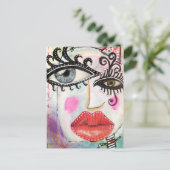 抽象芸術カラフル顔カッコいいグラフィティお洒落アート ポストカード (スタンド正面)