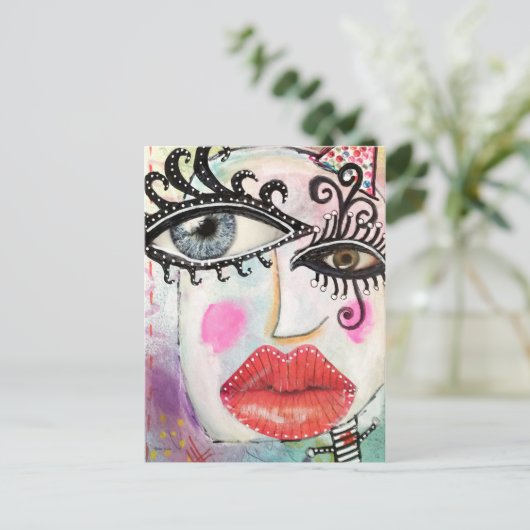 抽象芸術カラフル顔カッコいいグラフィティお洒落アート ポストカード (スタンド正面)