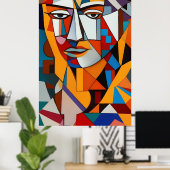 抽象芸術カラフル顔キュービズム赤紫ブルーカッコいい ポスター (ホームオフィス)