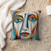 抽象芸術カラフル顔 クッション (ブランケット)