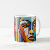抽象芸術カラフル顔 コーヒーマグカップ (正面右)