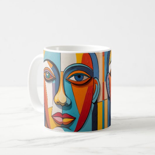 抽象芸術カラフル顔 コーヒーマグカップ (正面左)