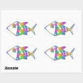 抽象芸術カラフル魚 楕円形シール (シート)