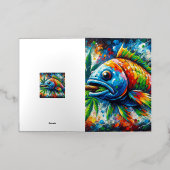 抽象芸術カラフル魚 箔グリーティングカード (外側レイダウン)