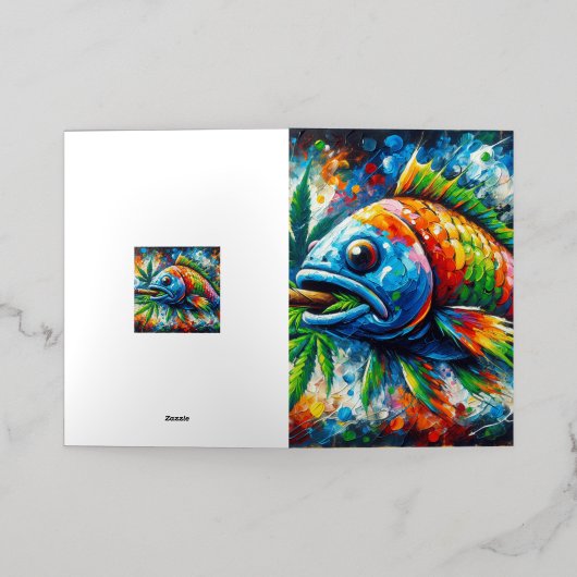 抽象芸術カラフル魚 箔グリーティングカード (外側レイダウン)