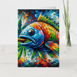 抽象芸術カラフル魚 箔グリーティングカード