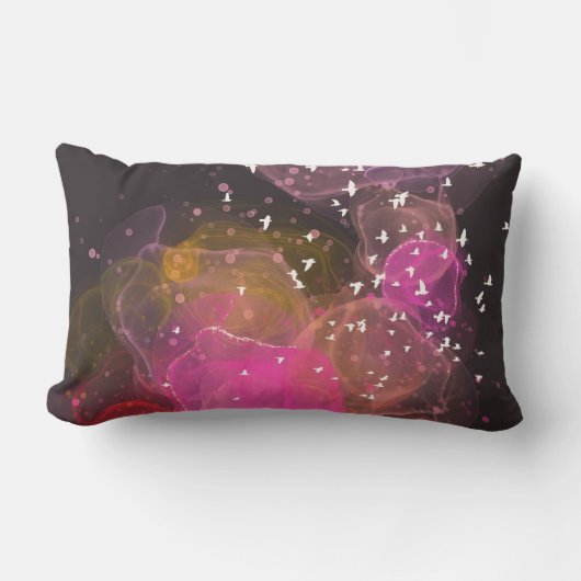 抽象芸術カラフル鳥類パターン ランバークッション (正面)