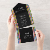 抽象芸術カラフル黒文字 オールインワン招待状 (貼ってはがせる)