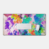 抽象芸術カラフル《写真》ぼけ味ピンクモノグラム デスクマット (キーボード&マウス)