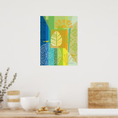 抽象芸術カラーと鳥のコラージュ ポスター (キッチン)