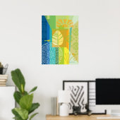 抽象芸術カラーと鳥のコラージュ ポスター (ホームオフィス)