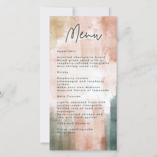 抽象芸術カラーブラシストローク結婚のメニューカード (正面)