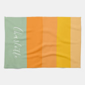 抽象芸術カラーブロックストライプのオレンジ色ミント名 キッチンタオル (横)