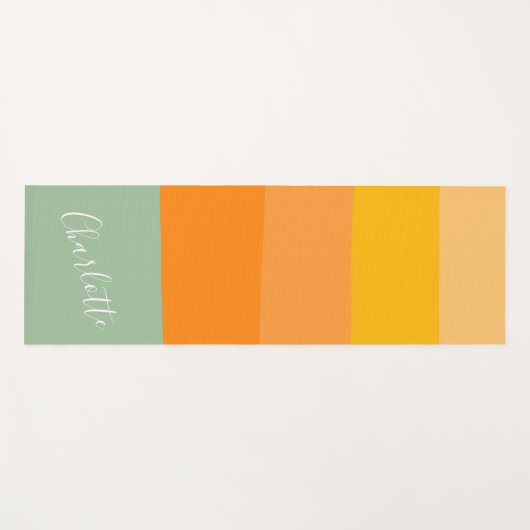 抽象芸術カラーブロックストライプのオレンジ色ミント名 ヨガマット (正面(横))