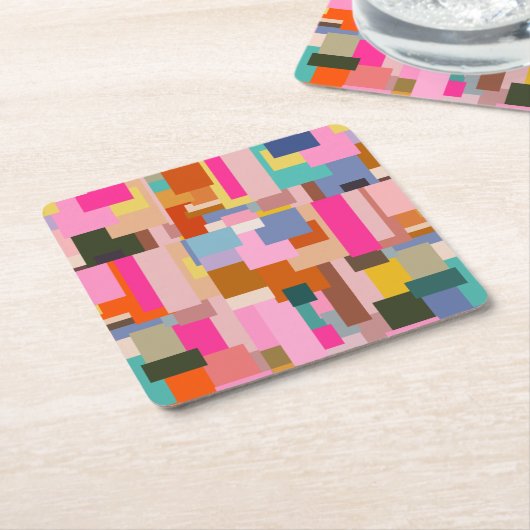 抽象芸術カラーブロック中央世紀の幾何モダン図形 スクエアペーパーコースター (アングル)