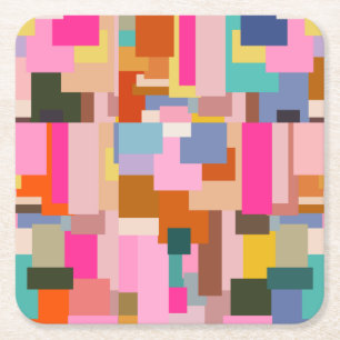 抽象芸術カラーブロック中央世紀の幾何モダン図形 スクエアペーパーコースター