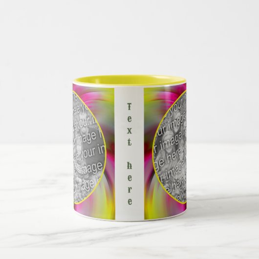 抽象芸術カラー渦巻きフレーム写真の追加 ツートーンマグカップ (中央)