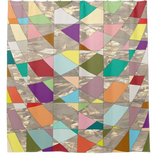 抽象芸術カラー金ゴールド シャワーカーテン (正面)