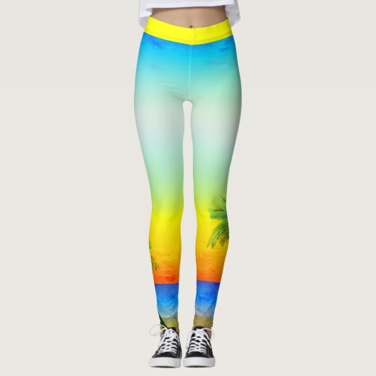 抽象芸術カリブのトロピカルスカイシースケープシーン レギンス (正面)