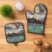 抽象芸術カリブのビーチブリックアート 鍋つかみ&鍋敷きセット (トップダウン)