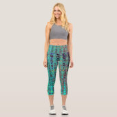 抽象芸術カレイドスコピックアクアレトロブーメランウェーブズ カプリレギンス (正面)