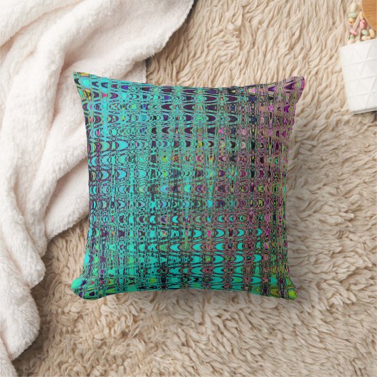 抽象芸術カレイドスコピックアクアレトロブーメランウェーブズ クッション (ブランケット)