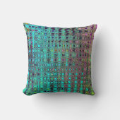 抽象芸術カレイドスコピックアクアレトロブーメランウェーブズ クッション (正面)