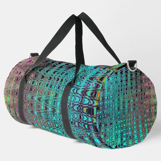 抽象芸術カレイドスコピックアクアレトロブーメランウェーブズ ダッフルバッグ (左コーナー)