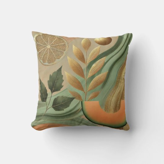 抽象芸術カンタロープゴールデンリーフアートワークスタイル5 クッション (正面)