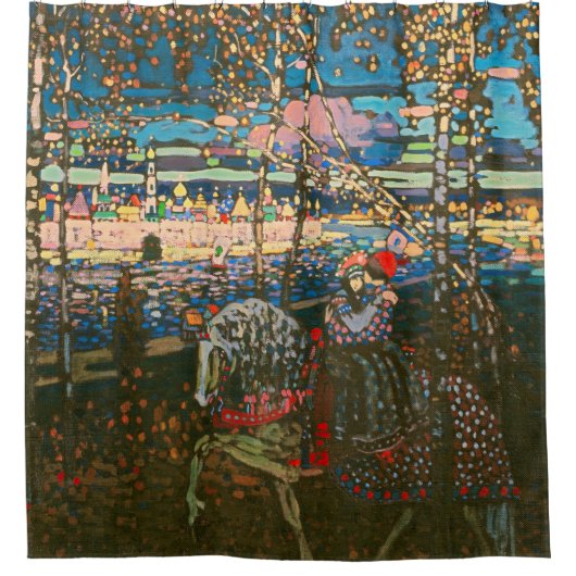 抽象芸術カンディンスキー乗馬カラフル夫婦 シャワーカーテン (正面)