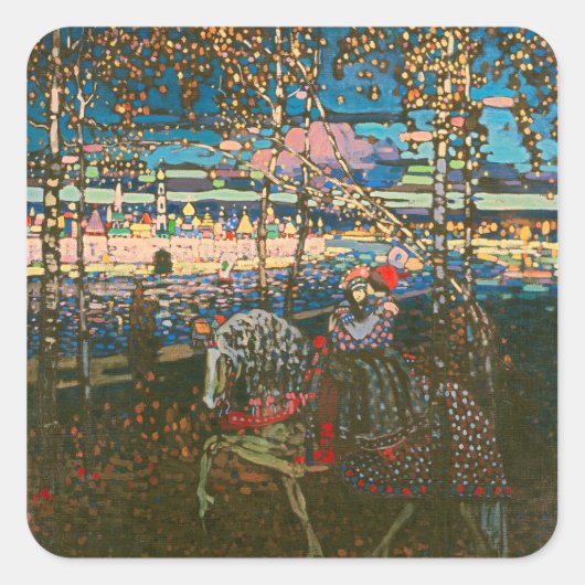 抽象芸術カンディンスキー乗馬カラフル夫婦 スクエアシール (正面)