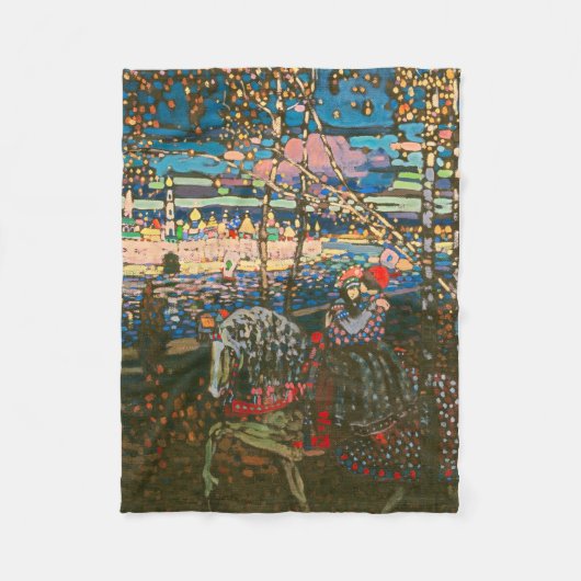 抽象芸術カンディンスキー乗馬カラフル夫婦 フリースブランケット (正面)