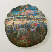 抽象芸術カンディンスキー乗馬カラフル夫婦 ラウンドクッション (裏面)