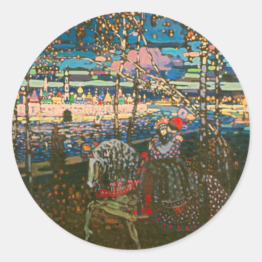 抽象芸術カンディンスキー乗馬カラフル夫婦 ラウンドシール (正面)