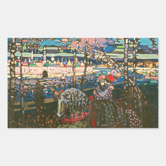 抽象芸術カンディンスキー乗馬カラフル夫婦 長方形シール (正面)