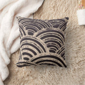 抽象芸術カーブ黒とクリーム クッション (ブランケット)