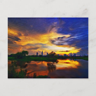 抽象芸術カ絵画ラー サイゴンの夕日 ポストカード