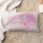 抽象芸術ガーリーピンクの水彩の羽(名前あり) ランバークッション (ブランケット)
