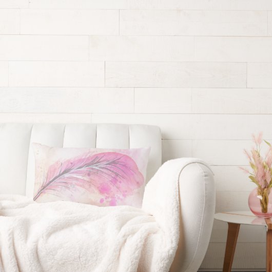 抽象芸術ガーリーピンクの水彩の羽(名前あり) ランバークッション (ソファ)