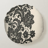 抽象芸術ガーリーヴィンテージパリスブラックレースパターン ラウンドクッション (裏面)