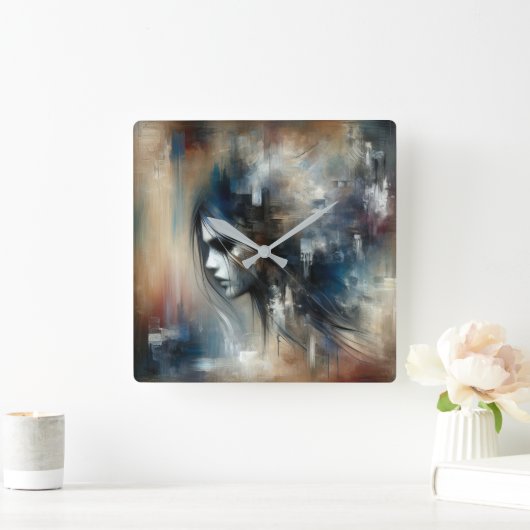 抽象芸術ガール絵画ズ スクエア壁時計 (ホーム)